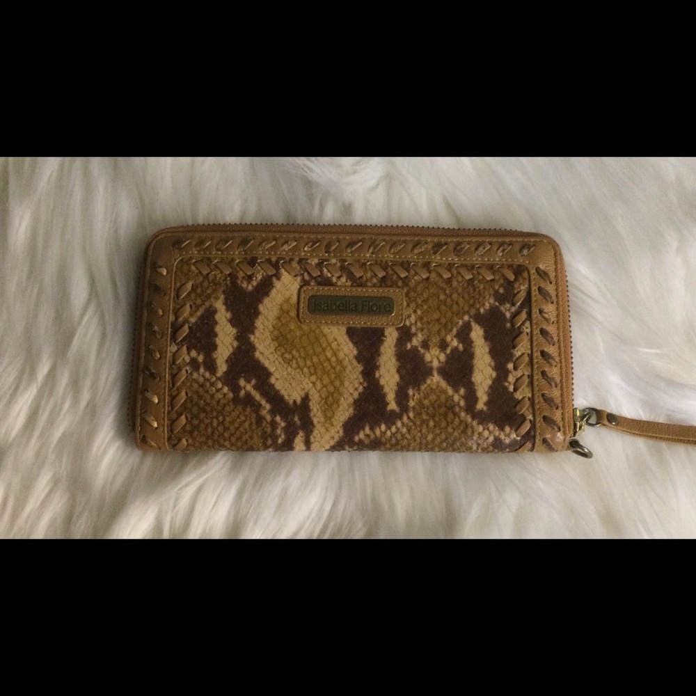 Isabella Fiore Leather Woven Zip Around Wallet